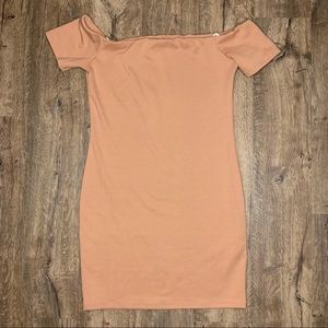 Off shoulder nude bodycon dress